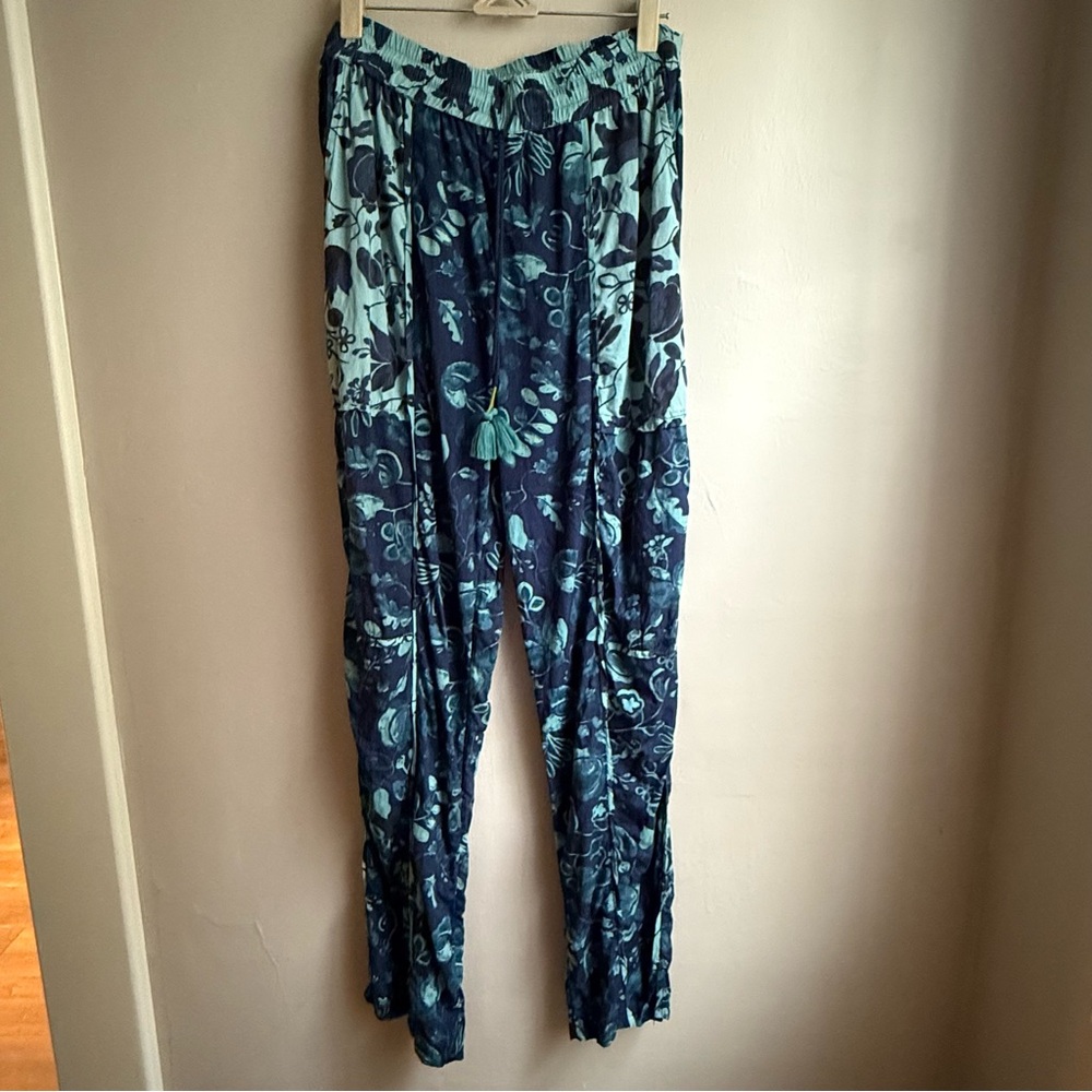 Anthropologie Jamie Sleep Pants Blue & Teal Floral Boho Pants Small - Picture 6 of 14
